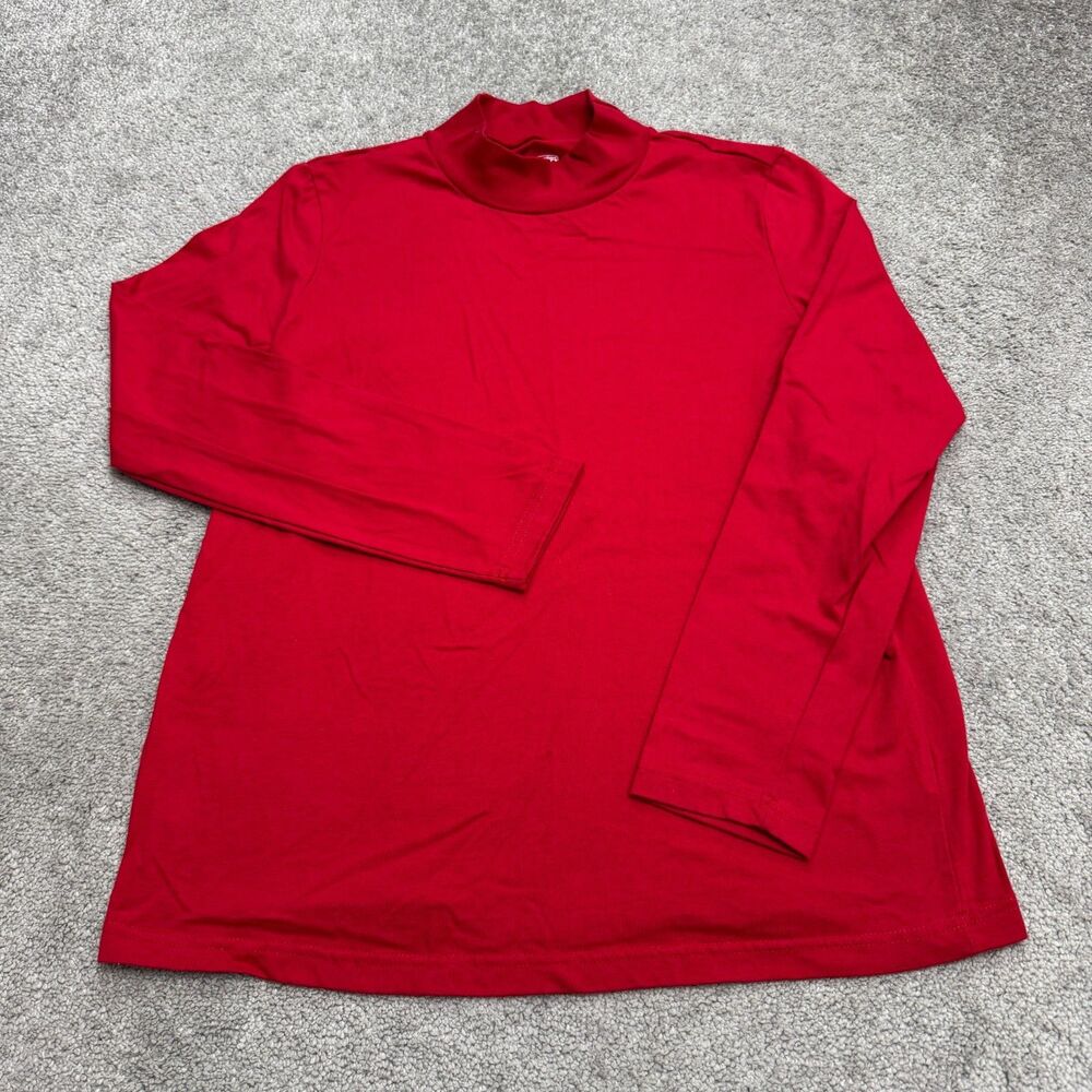 American Sweetheart Mock Neck Long Sleeve Shirt Womens Large Red Cotton Blend